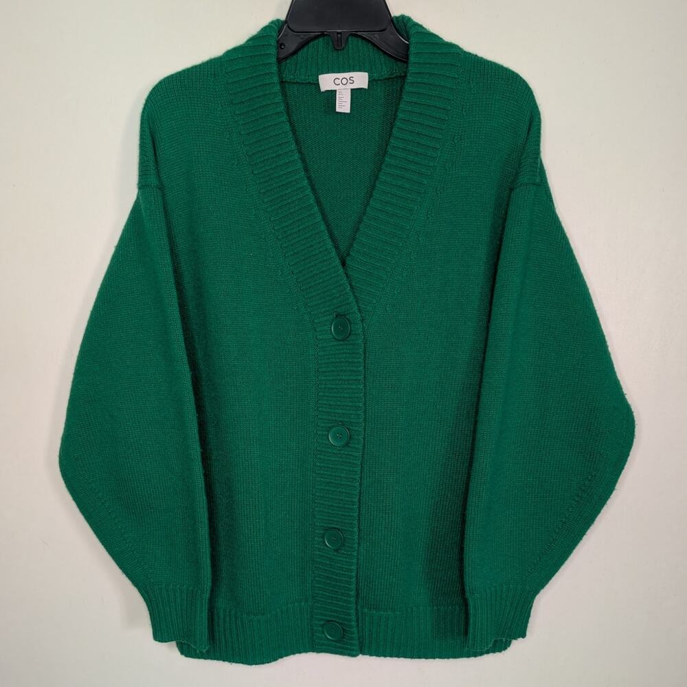 COS 100% Wool Oversized V-Neck Cardigan Sweater in Bright Kelly Green Size Small - Picture 4 of 8